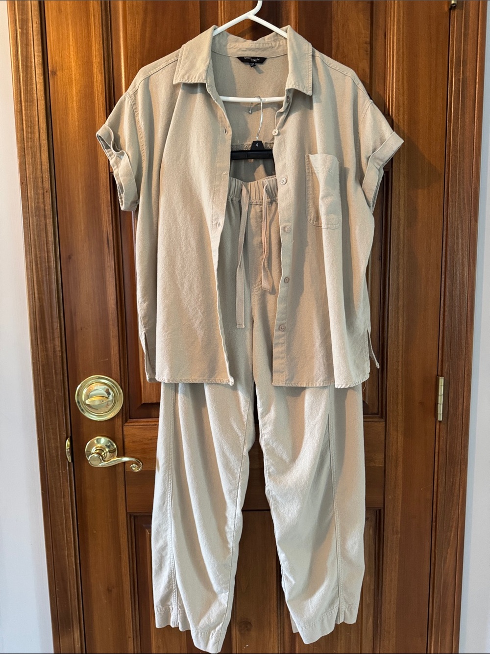 Light Beige Two-Piece Shirt & Drawstring Pant Set
